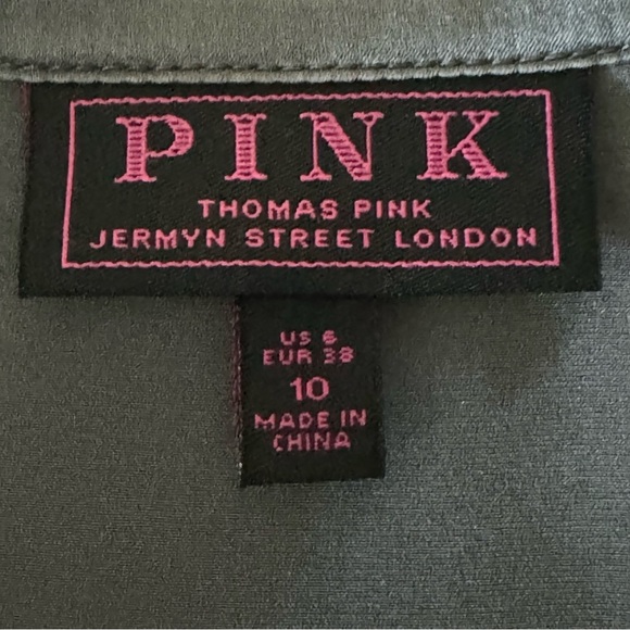 THOMAS PINK Silk Ruffle Neck Blouse Gray V- Neck 3/4 Sleeve Size 6 - Picture 2 of 16